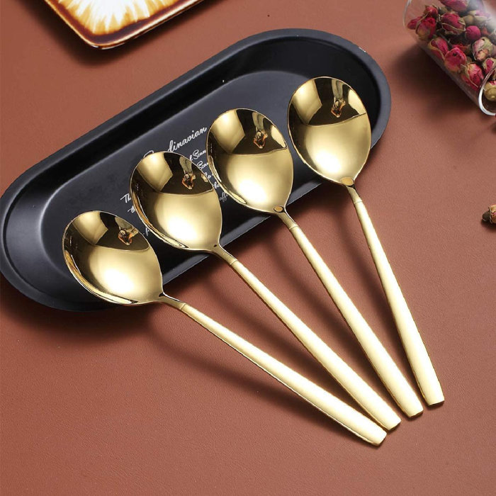 Prep & Savour Gold Dinner Spoon Of 4, Stainless Steel Titanium Shiny Golden Plating Soup Spoons